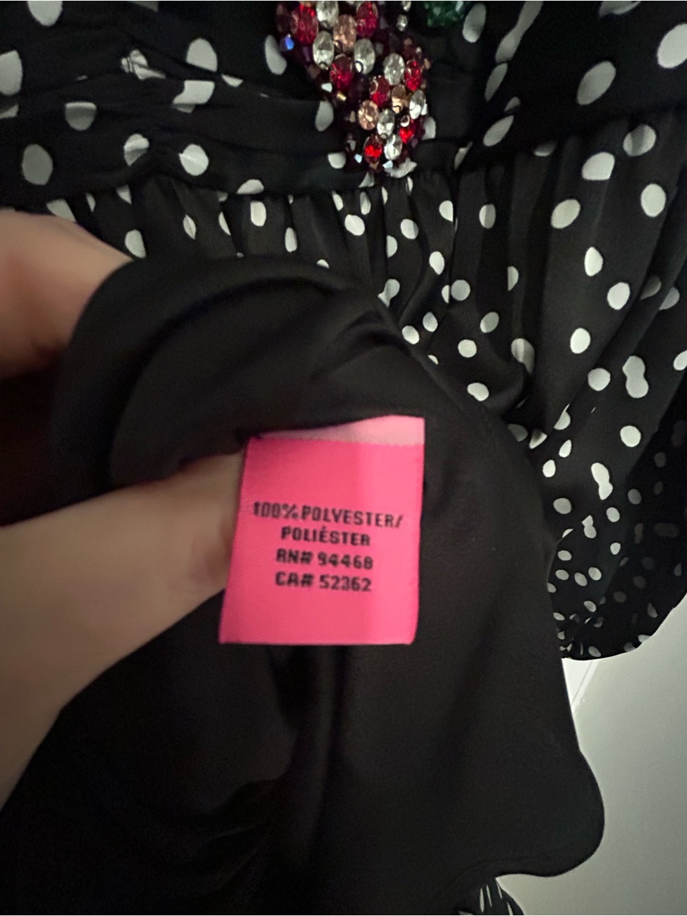 Betsey Johnson Black Polka Dot Dress with Cherry Rhinestone Detail, NWT, 12 - Picture 7 of 9
